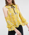 Cold Shoulder Ruffle Blouse in Floral Print Asos