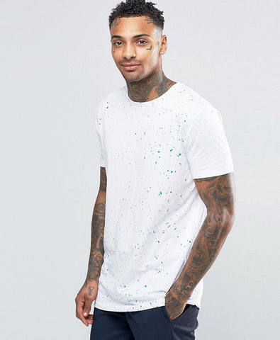 Longline T-Shirt With Splatter And Cali Wave Back Print