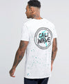 Longline T-Shirt With Splatter And Cali Wave Back Print